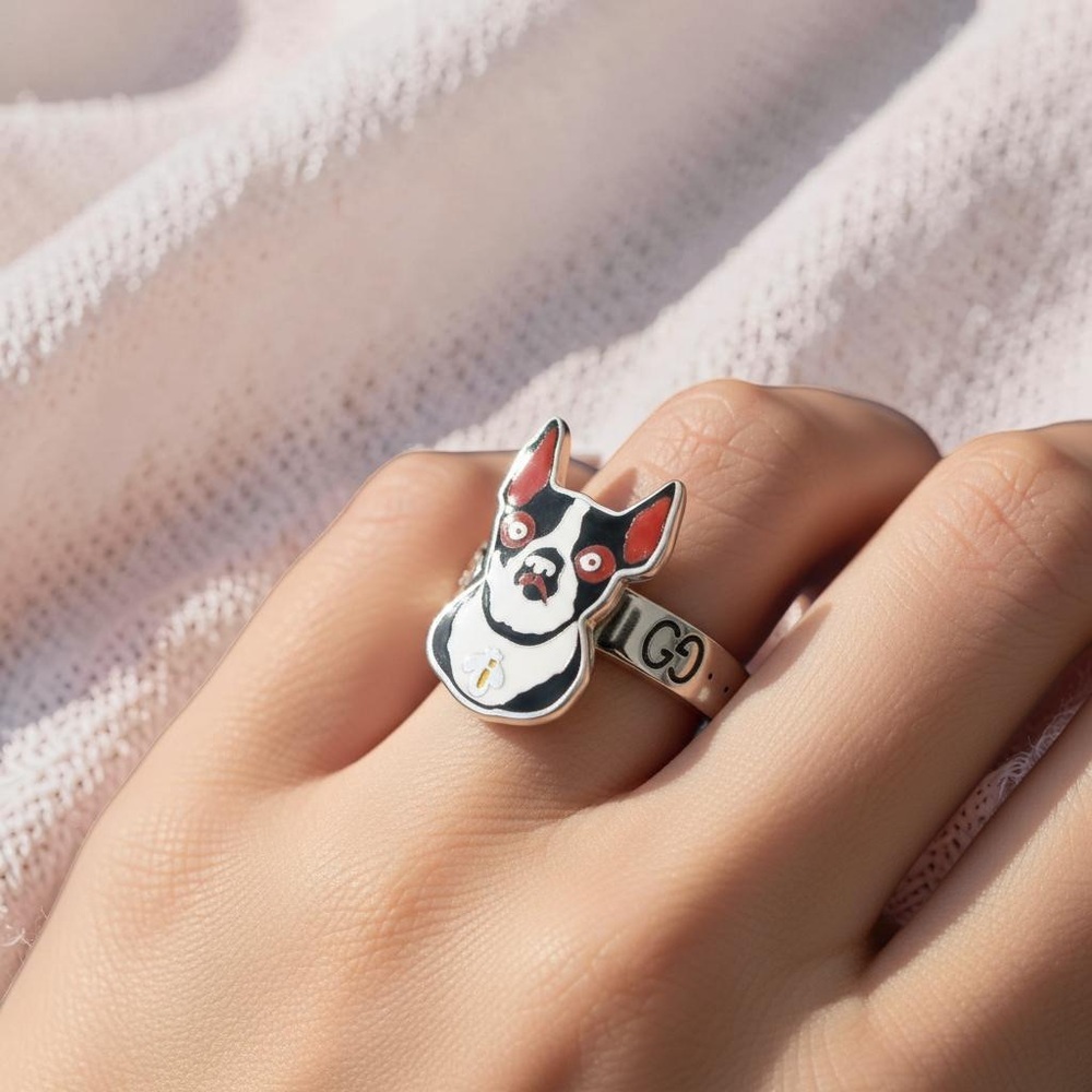 Gucci Sterling Silver “Bosco” Boston Terrier Motif Ring New size 7